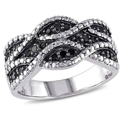 Amour 1/4 Ct Tw Black Diamond Double Twist Ring In Sterling Silver With Black Rhodium In Metallic