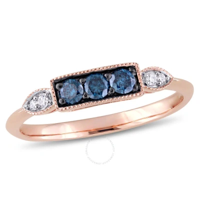 Amour 1/4 Ct Tw Blue And White Diamond 3-stone Ring In 10k Rose Gold In Pink