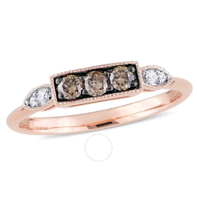 Amour 1/4 Ct Tw Dark Brown And White Diamond Ring In 10k Rose Gold In Burgundy