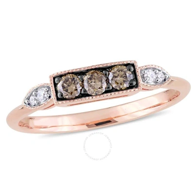 Amour 1/4 Ct Tw Dark Brown And White Diamond Ring In 10k Rose Gold