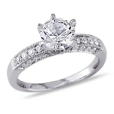 Pre-owned Amour 1/4 Ct Tw Diamond And Created White Sapphire Engagement Ring In 10k White