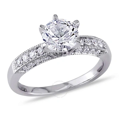 Amour 1/4 Ct Tw Diamond And Created White Sapphire Engagement Ring In 10k White Gold In Gold / White