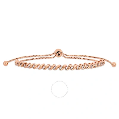 Amour 1/4 Ct Tw Diamond Bolo Bracelet In Rose Plated Sterling Silver In Rose / Silver