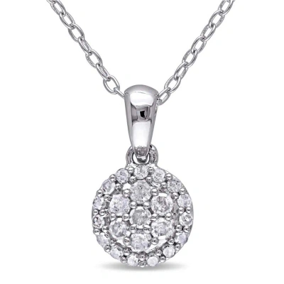 Amour 1/4 Ct Tw Diamond Cluster Halo Pendant With Chain In Sterling Silver In Metallic