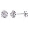 Amour 1/4 Ct Tw Diamond Cluster Halo Stud Earrings In Sterling Silver In Silver / White
