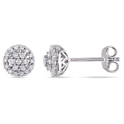 Amour 1/4 Ct Tw Diamond Cluster Halo Stud Earrings In Sterling Silver In Silver / White