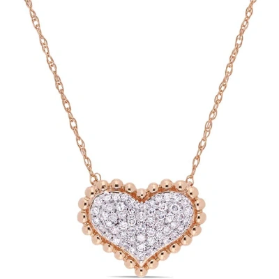 Amour 1/4 Ct Tw Diamond Clustered Heart Halo Necklace In 10k Rose Gold