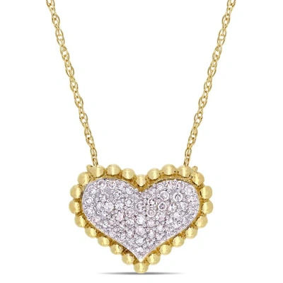 Amour 1/4 Ct Tw Diamond Clustered Heart Halo Necklace In 10k Yellow Gold In Gold / Yellow