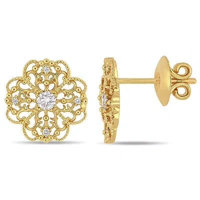 Pre-owned Amour 1/4 Ct Tw Diamond Filigree Floral Stud Earrings In 14k Yellow Gold