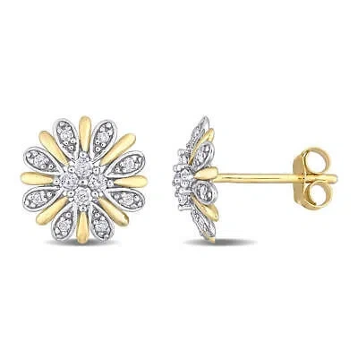 Pre-owned Amour 1/4 Ct Tw Diamond Flower Post Earrings In 2-tone 10k White & Yellow Gold