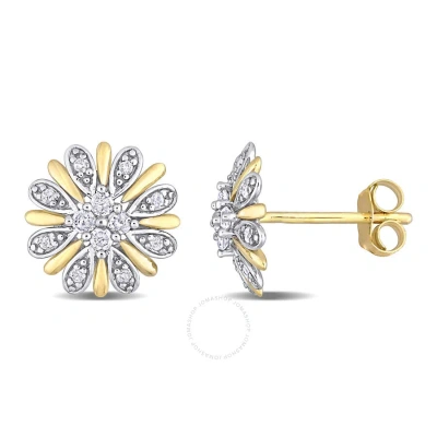 Amour 1/4 Ct Tw Diamond Flower Post Earrings In 2-tone 10k White & Yellow Gold