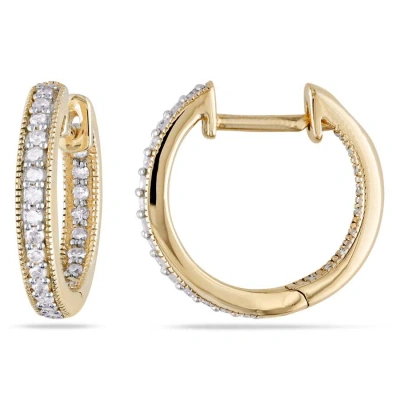 Amour 1/4 Ct Tw Diamond Inside Outside Hoop Earrings In 14k Yellow Gold In Gold / Yellow