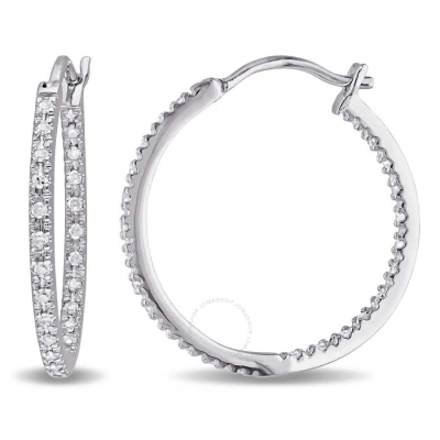 Amour 1/4 Ct Tw Diamond Inside Outside Hoop Earrings In Sterling Silver In Silver / White