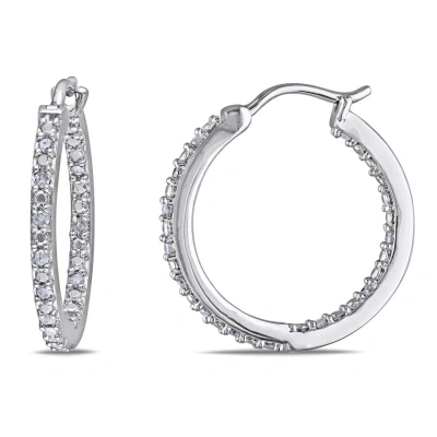 Amour 1/4 Ct Tw Diamond Inside Outside Hoop Earrings In Sterling Silver In Silver / White