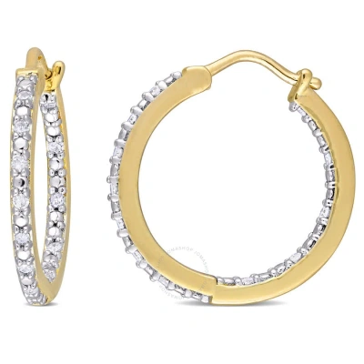 Amour 1/4 Ct Tw Diamond Inside Outside Hoop Earrings In Yellow Plated Sterling Silver In Gold