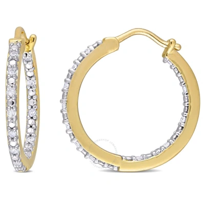 Amour 1/4 Ct Tw Diamond Inside Outside Hoop Earrings In Yellow Plated Sterling Silver In White