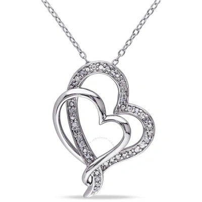 Amour 1/4 Ct Tw Diamond Interlocking Heart Pendant With Chain In Sterling Silver In Silver / Spring / White
