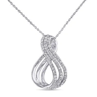 Pre-owned Amour 1/4 Ct Tw Diamond Multi-row Twist Pendant With Chain In 10k White Gold