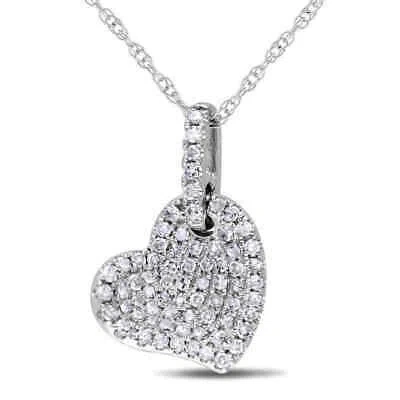 Pre-owned Amour 1/4 Ct Tw Diamond Pave Heart Pendant With Chain In 10k White Gold