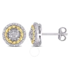 AMOUR AMOUR 1/4 CT TW DIAMOND ROPE DESIGN HALO STUD EARRINGS IN WHITE AND YELLOW PLATED STERLING SILVER
