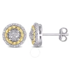 Amour 1/4 Ct Tw Diamond Rope Design Halo Stud Earrings In White And Yellow Plated Sterling Silver In Multi-color