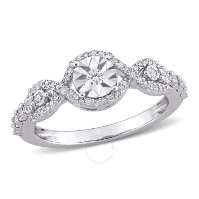 Amour 1/4 Ct Tw Diamond Swirl Halo Ring In Sterling Silver In White