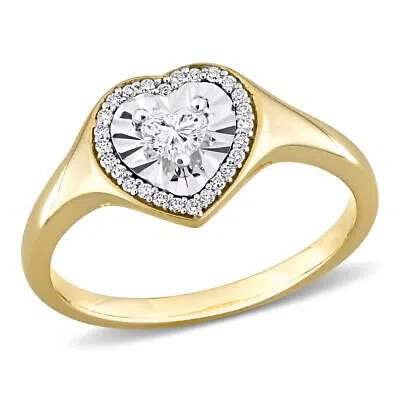 Pre-owned Amour 1/4 Ct Tw Heart & Round Shape Diamond Halo Engagement Ring In 14k Yellow