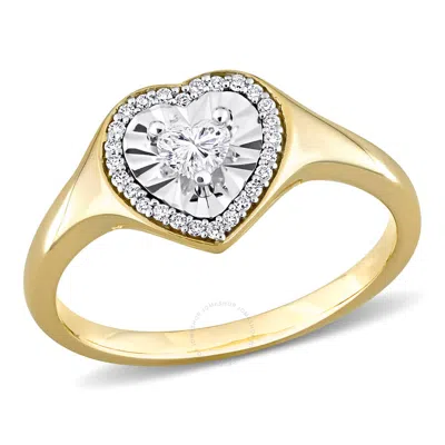 Amour 1/4 Ct Tw Heart & Round Shape Diamond Halo Engagement Ring In 14k Yellow Gold