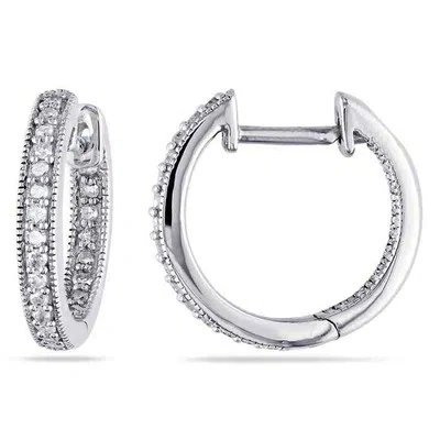 Pre-owned Amour 1/4 Ct Tw Inside Outside Diamond Hoop Earrings In 14k White Gold In Check Description
