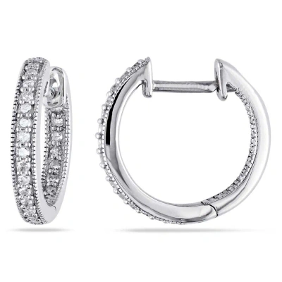 Amour 1/4 Ct Tw Inside Outside Diamond Hoop Earrings In 14k White Gold In Gold / White