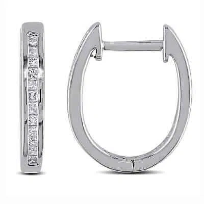 Pre-owned Amour 1/4 Ct Tw Princess Cut Channel Set Diamond Hoop Earrings In Sterling In Check Description