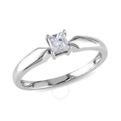 Amour 1/4 Ct Tw Princess Cut Diamond Solitaire Engagement Ring In 10k White Gold In Gold / White