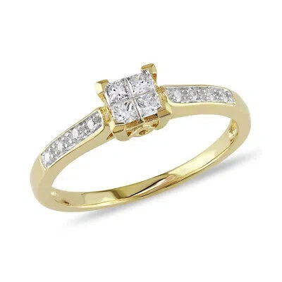 Pre-owned Amour 1/4 Ct Tw Princess Cut Quad And Round Diamond Engagement Ring In 10k In Check Description