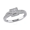 AMOUR AMOUR 1/4 CT TW PRINCESS CUT QUAD AND ROUND DIAMOND HALO CROSSOVER ENGAGEMENT RING IN 10K WHITE GOLD