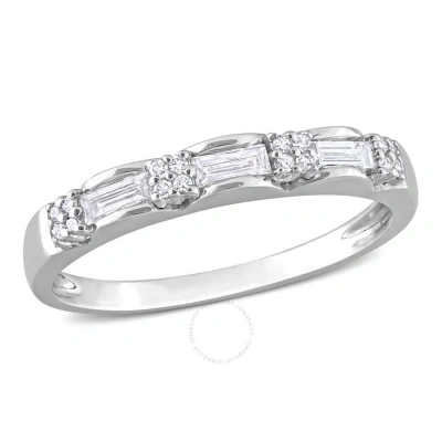 Amour 1/4 Ct Tw Round And Parallel Baguette-cut Diamond Anniversary Ring In Platinum In Metallic