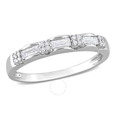 Amour 1/4 Ct Tw Round And Parallel Baguette-cut Diamond Anniversary Ring In Platinum In White