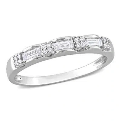 Pre-owned Amour 1/4 Ct Tw Round And Parallel Baguette-cut Diamond Anniversary Ring In In White