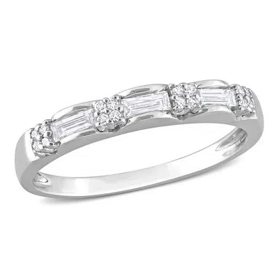 Pre-owned Amour 1/4 Ct Tw Round And Parallel Baguette-cut Diamond Anniversary Ring In In White