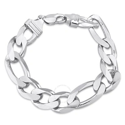 Amour 14.5mm Figaro Chain Bracelet In Sterling Silver In White