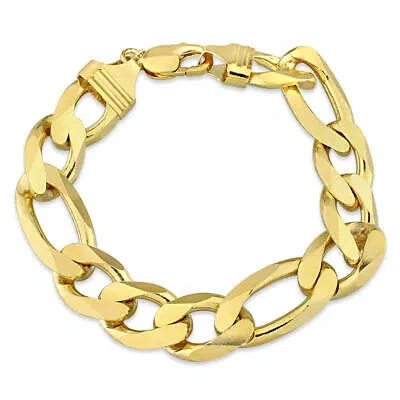 Pre-owned Amour 14.5mm Figaro Chain Bracelet In Yellow Plated Sterling Silver, 9 In