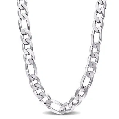 Pre-owned Amour 14.5mm Figaro Chain Necklace In Sterling Silver, 24 In In White