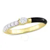 AMOUR AMOUR 1/4CT TDW PEAR AND ROUND-SHAPED DIAMONDS BLACK ENAMEL RING IN 14K YELLOW GOLD