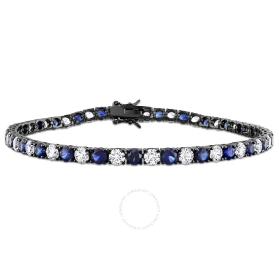 Amour 15 1/2 Ct Tgw Created White And Blue Sapphire Men's Tennis Bracelet In Black Rhodium Plated St