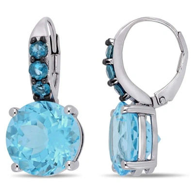 Amour 15 1/4 Ct Tgw Sky Blue Topaz And London Blue Topaz Leverback Earrings In Sterling Silver