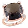 AMOUR AMOUR 15 1/8 CT TGW CHECKERBOARD-CUT SMOKEY QUARTZ AND WHITE SAPPHIRE COCKTAIL RING IN 14K ROSE GOLD