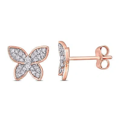 Pre-owned Amour 1/5 Ct Tdw Diamond Butterfly Stud Earrings In 10k Rose Gold In Pink