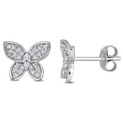 Pre-owned Amour 1/5 Ct Tdw Diamond Butterfly Stud Earrings In 10k White Gold