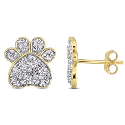 Pre-owned Amour 1/5 Ct Tdw Diamond Dog Paw Stud Earrings In 10k Yellow Gold