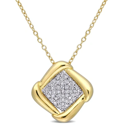 Amour 1/5 Ct Tdw Diamond Halo Pendant With Chain In Yellow Plated Sterling Silver In Gold