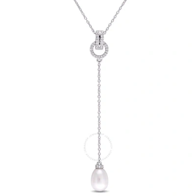 Amour 1/5 Ct Tgw White Topaz And 8 - 8.5 Mm White Cultured Freshwater Pearl Drop Pendant With Chain